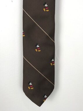 * Vintage Disney Mickey Mouse Cervantes Tie Brown Striped Made USA